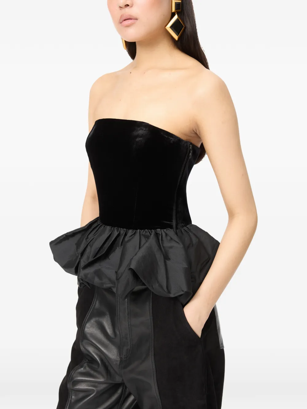 ROTATE BIRGER CHRISTENSEN Zijden fluwelen bubbelblouse Zwart