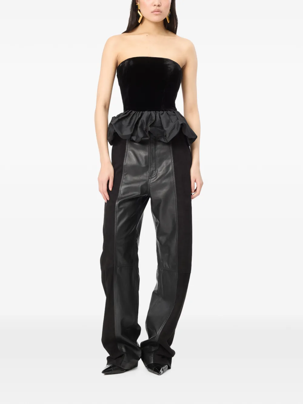 ROTATE BIRGER CHRISTENSEN Zijden fluwelen bubbelblouse Zwart