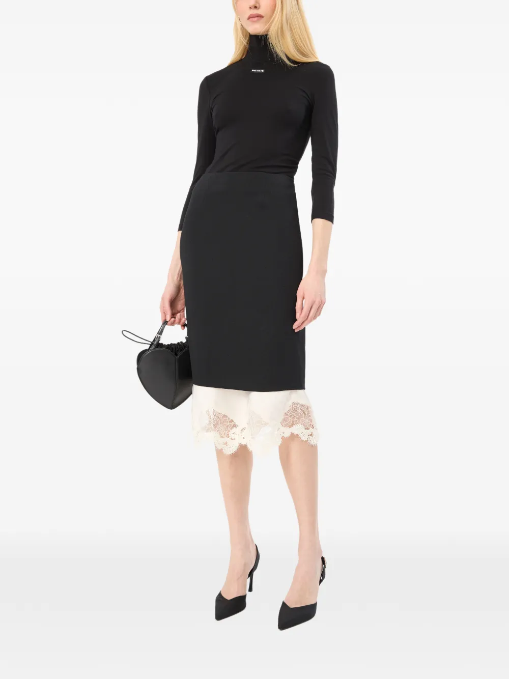 ROTATE BIRGER CHRISTENSEN T-shirt met col en logo-patch Zwart