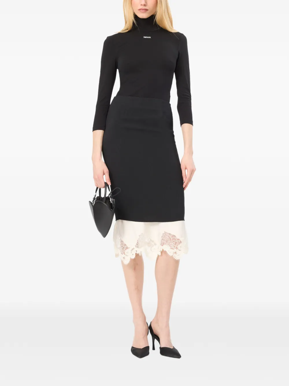 ROTATE BIRGER CHRISTENSEN T-shirt met col en logo-patch Zwart