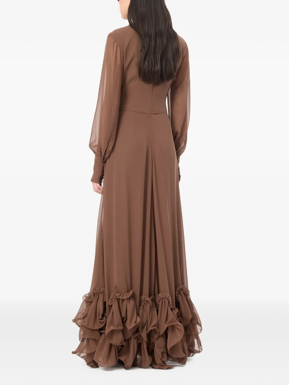 ROTATE BIRGER CHRISTENSEN Maxi-jurk met ruches en lange mouwen Bruin