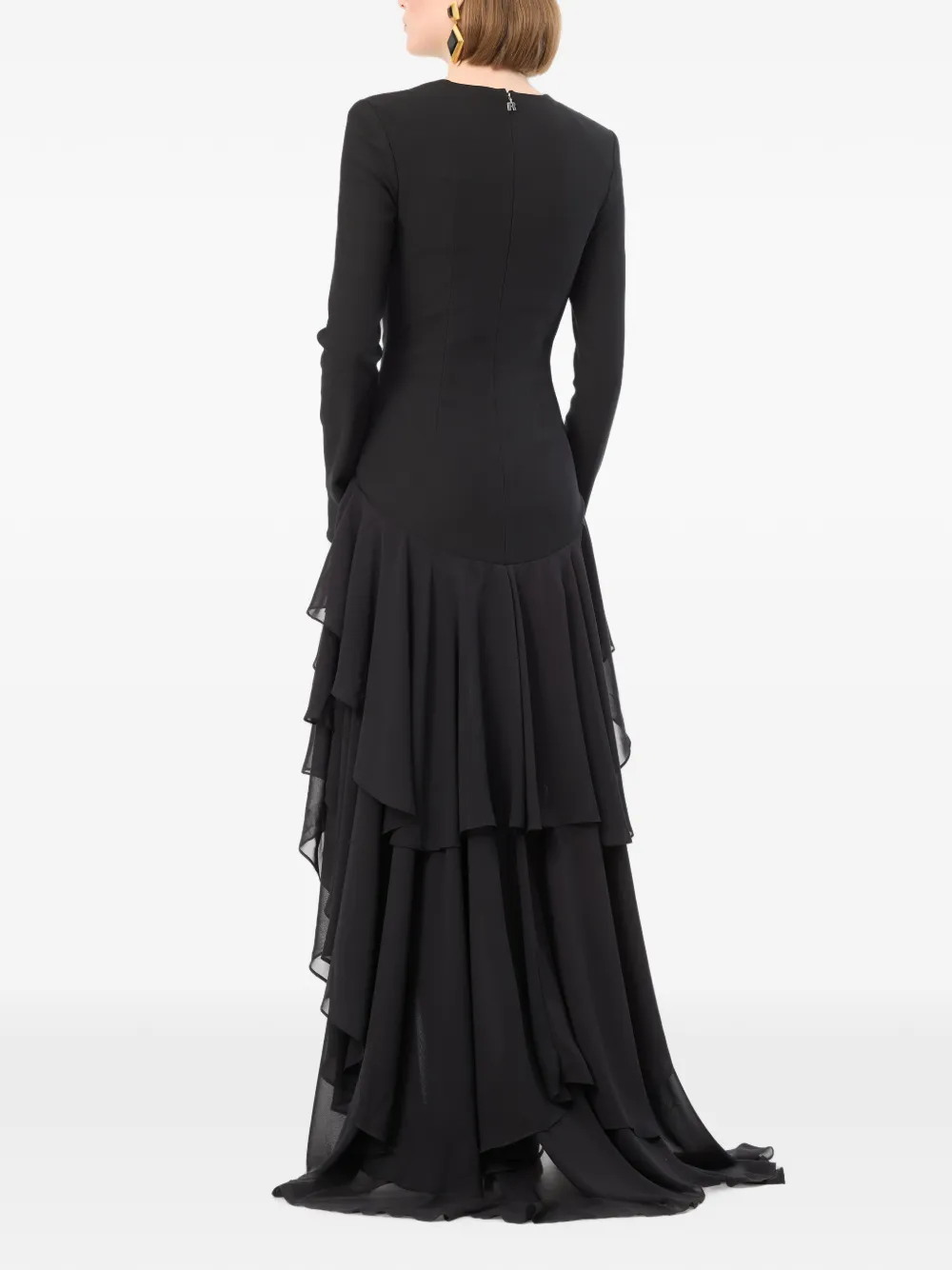 ROTATE BIRGER CHRISTENSEN Asymmetrische jurk met ruches en lange mouwen Zwart