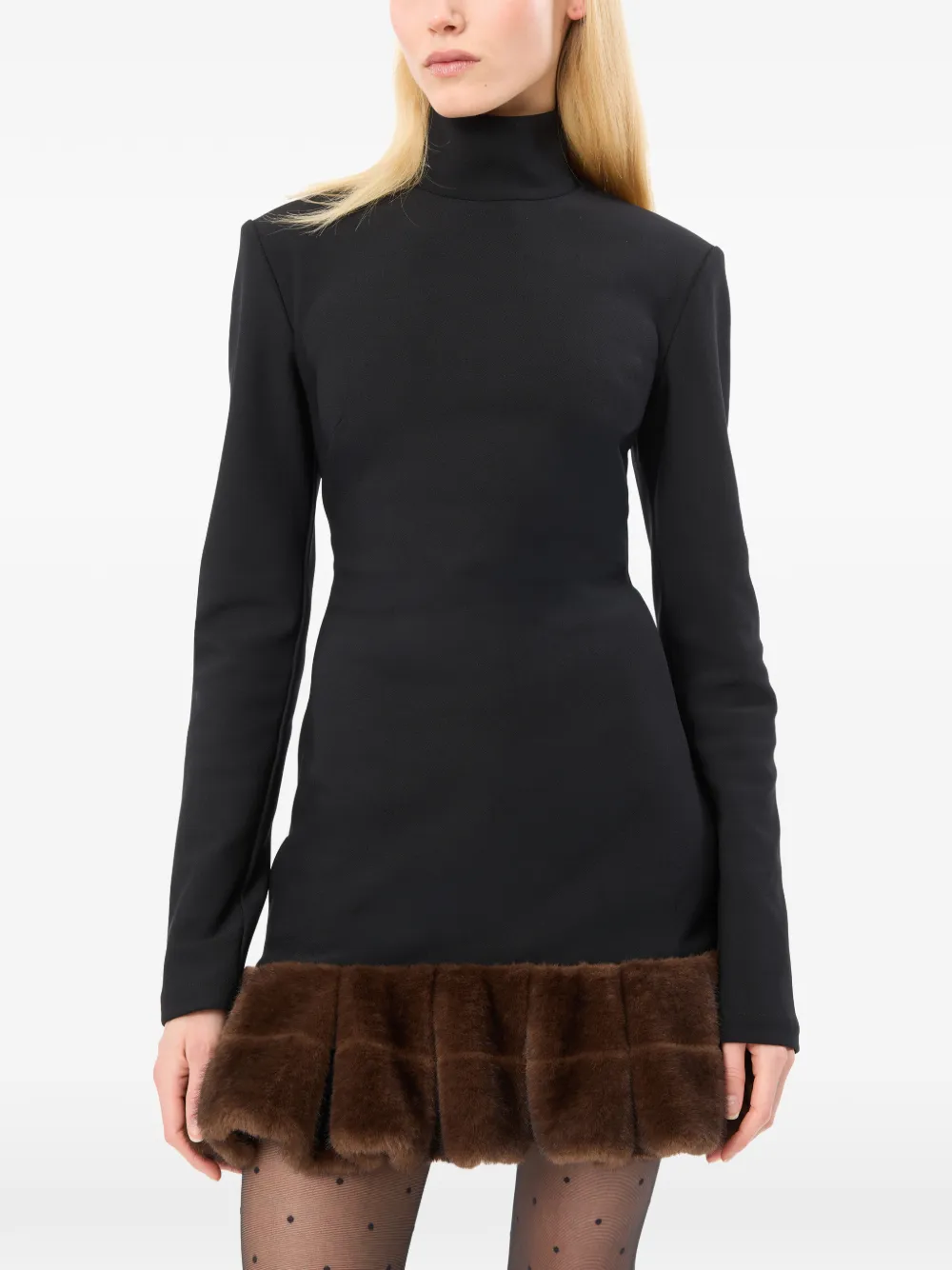 ROTATE BIRGER CHRISTENSEN Mini-jurk met afwerking van imitatiebont en lange mouwen Zwart