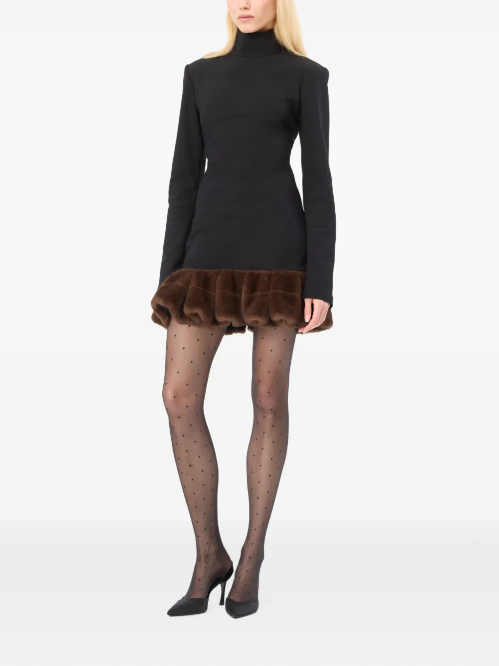ROTATE BIRGER CHRISTENSEN Mini-jurk met afwerking van imitatiebont en lange mouwen Zwart