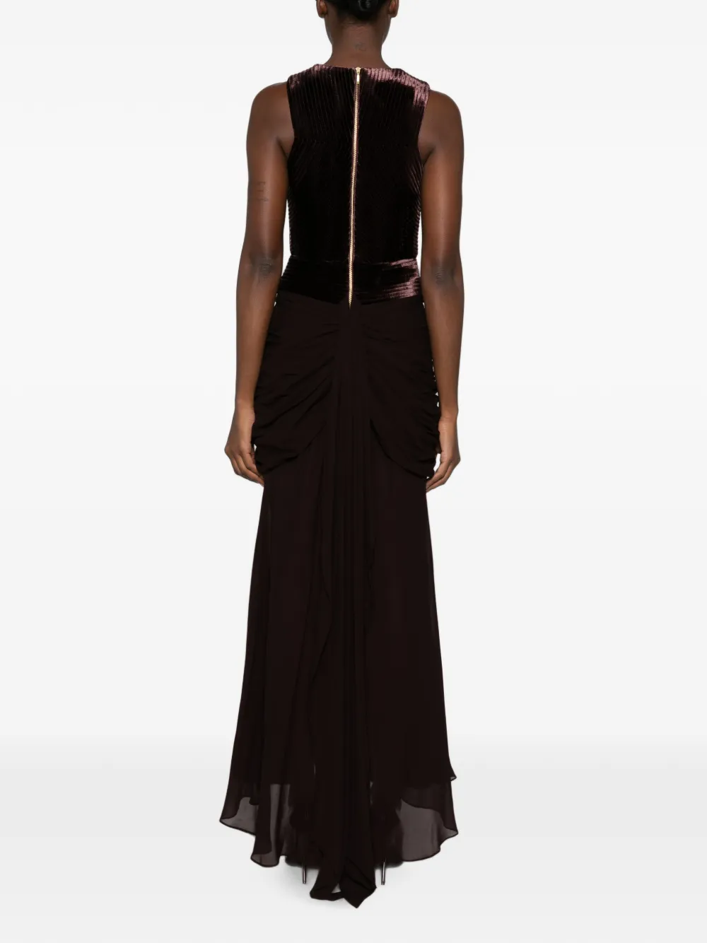 ZIMMERMANN maxi-dress met fluwelen vlakken en ruches Bruin