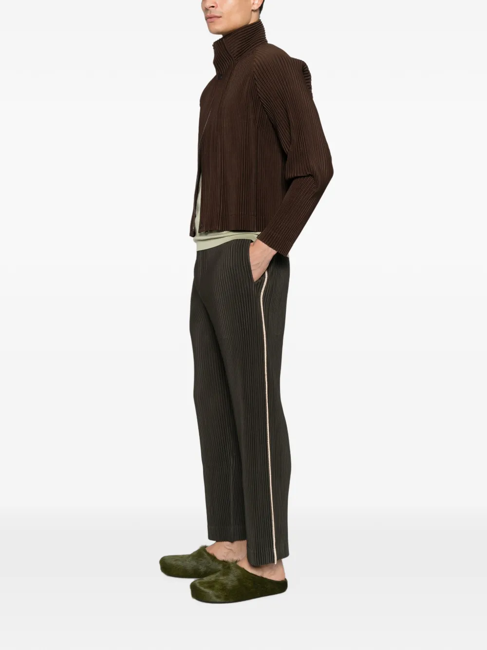 Homme Plissé Issey Miyake Plooibroek met zijstreep Bruin