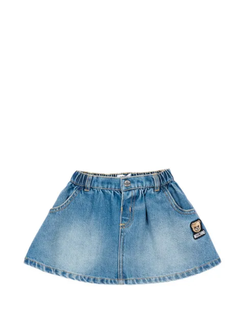 Moschino Kids Teddy Bear patch denim skirt