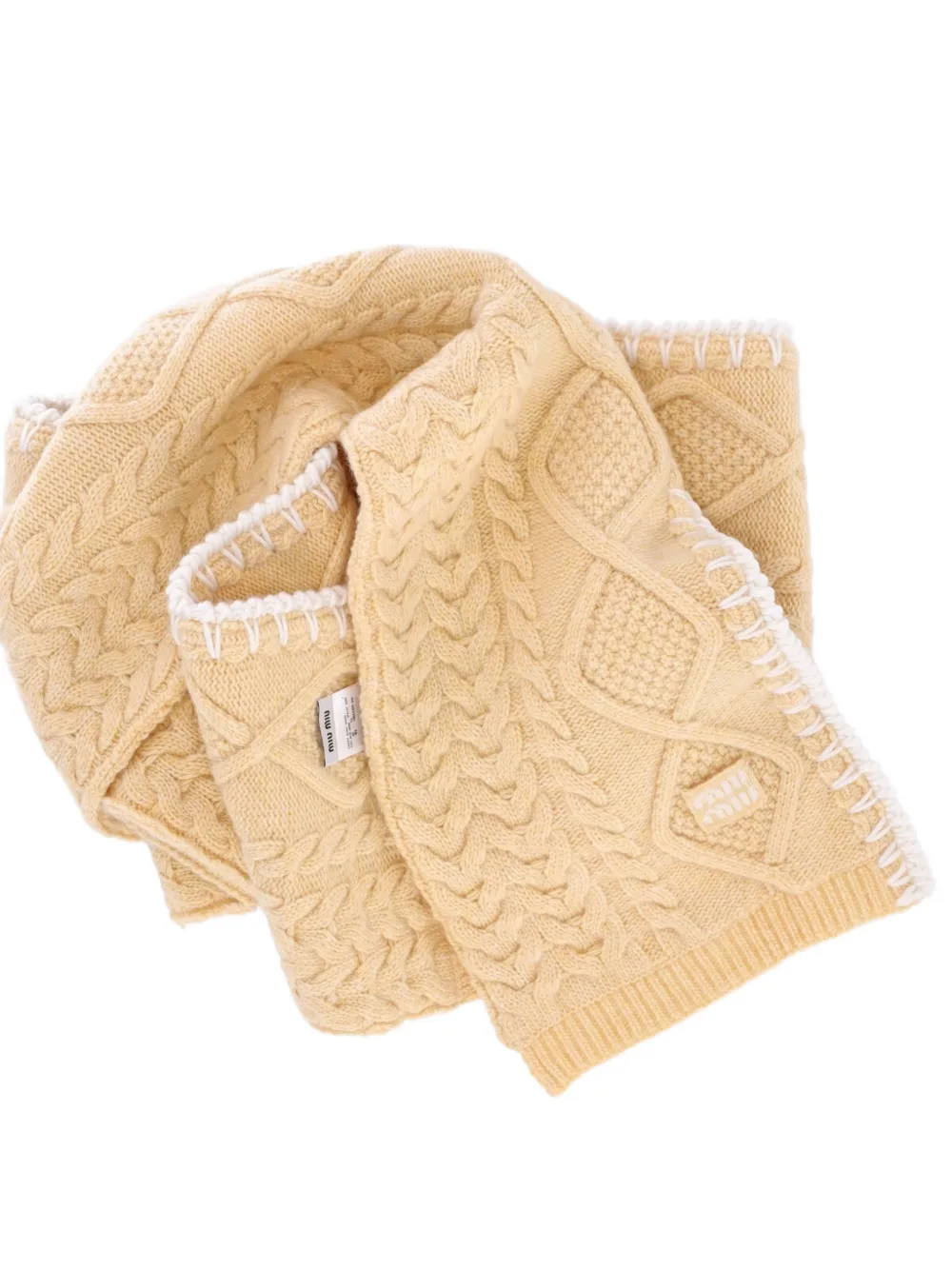 Miu Kabelgebreide sjaal met borduurwerk Beige