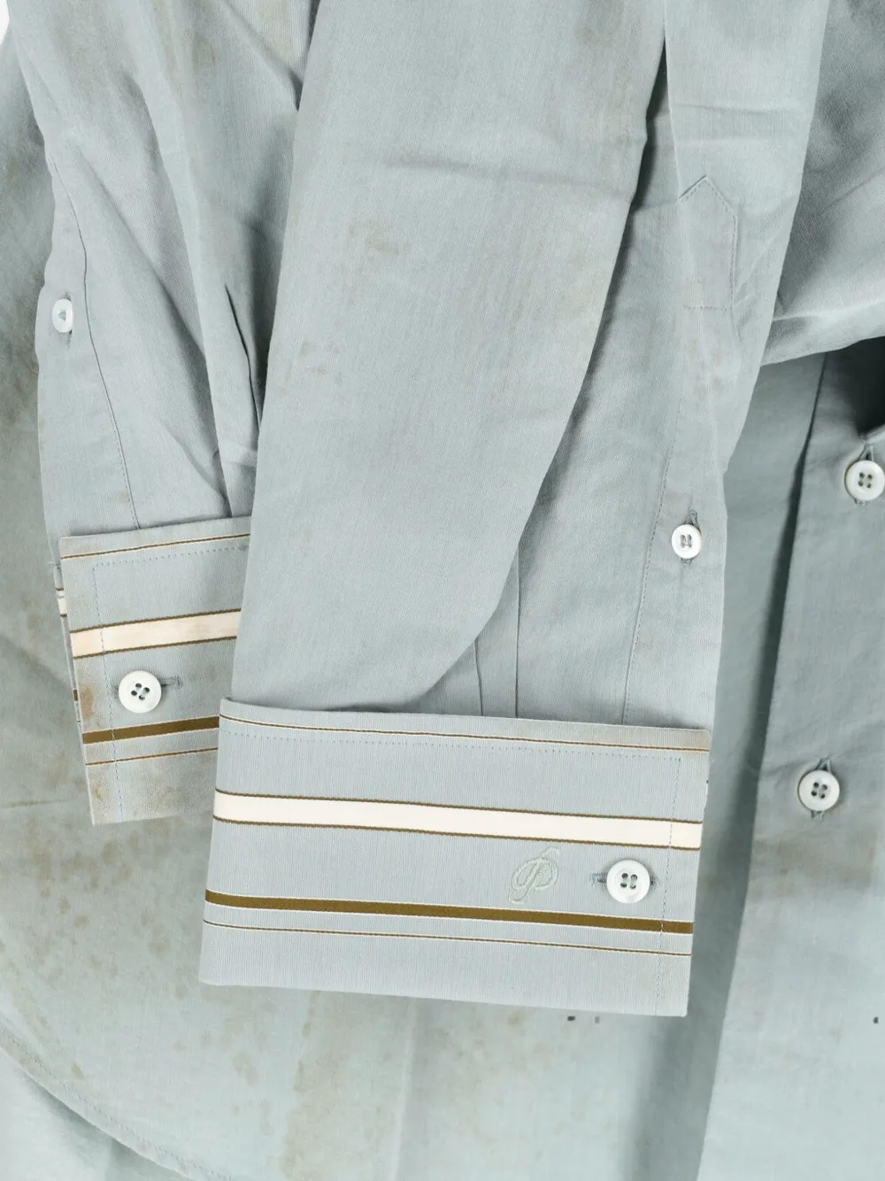 Prada embroidered-logo striped-cuff shirt Groen