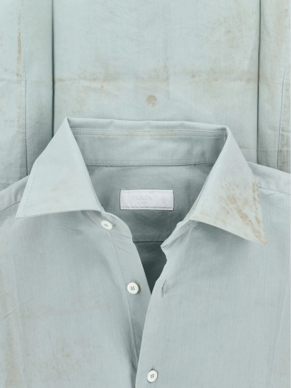 Prada embroidered-logo striped-cuff shirt Groen