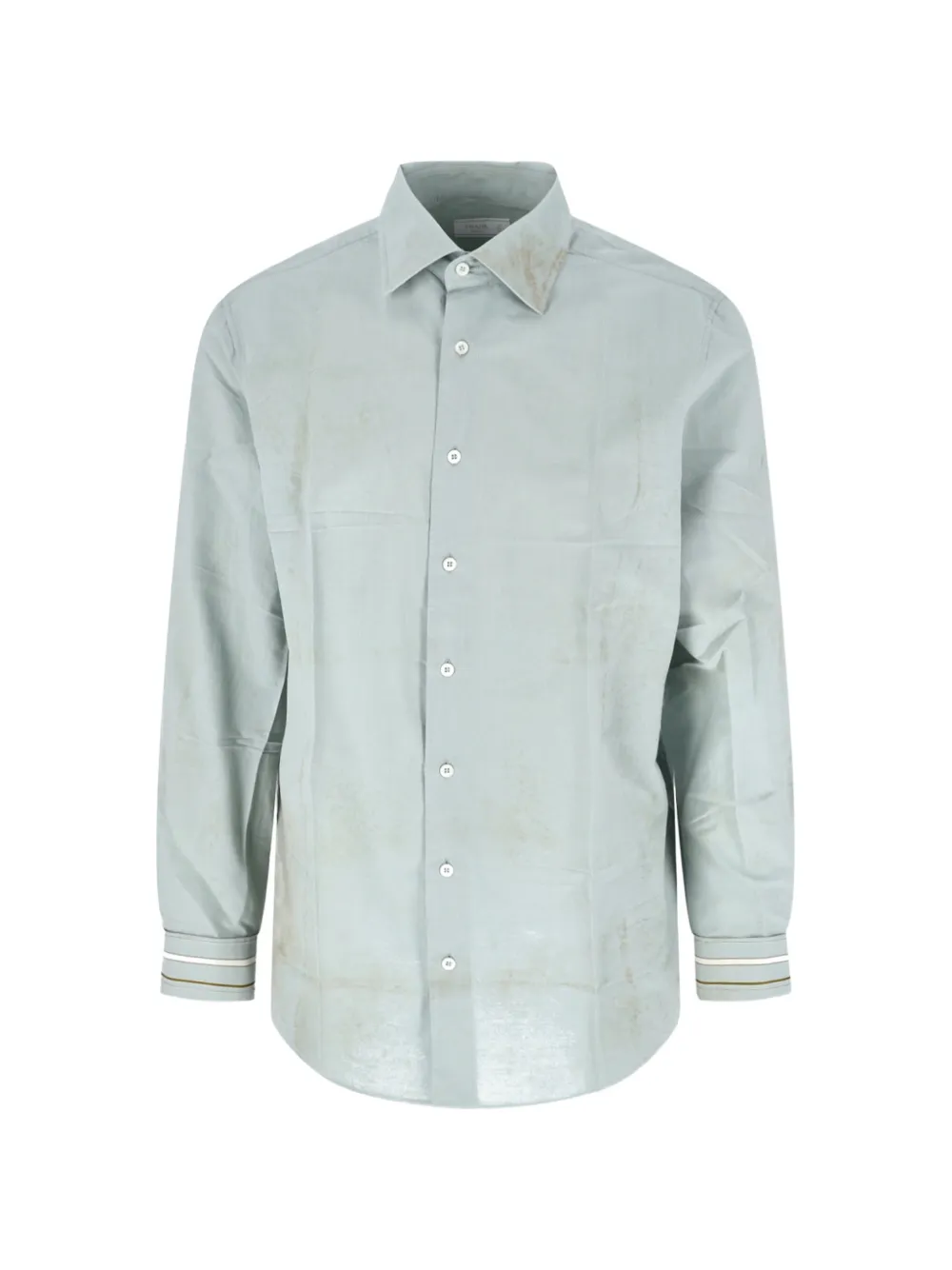 Prada embroidered-logo striped-cuff shirt Groen