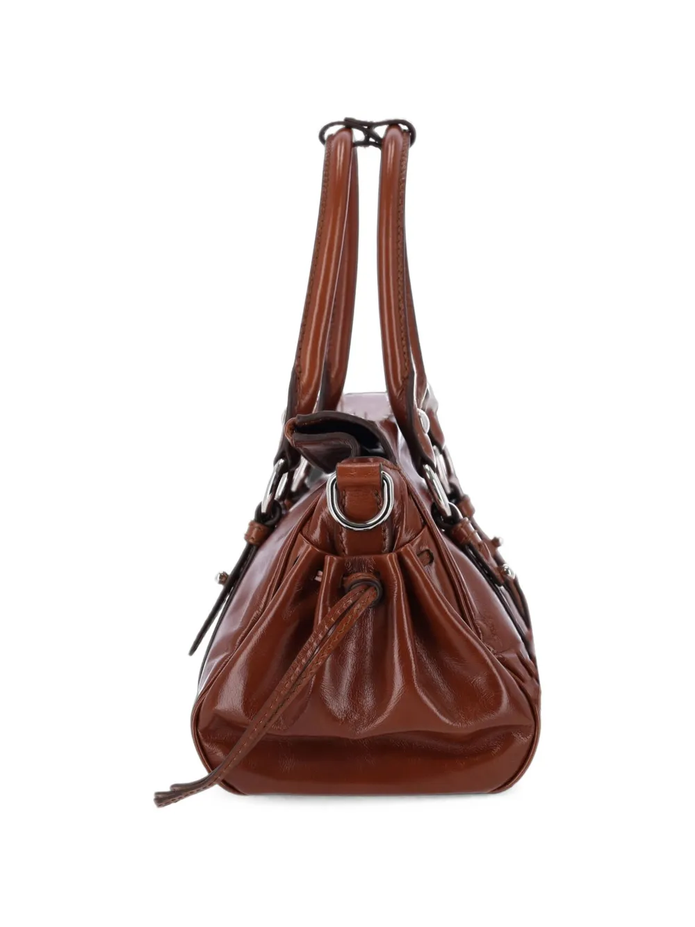 Miu Leren handtas met glanzend effect Bruin