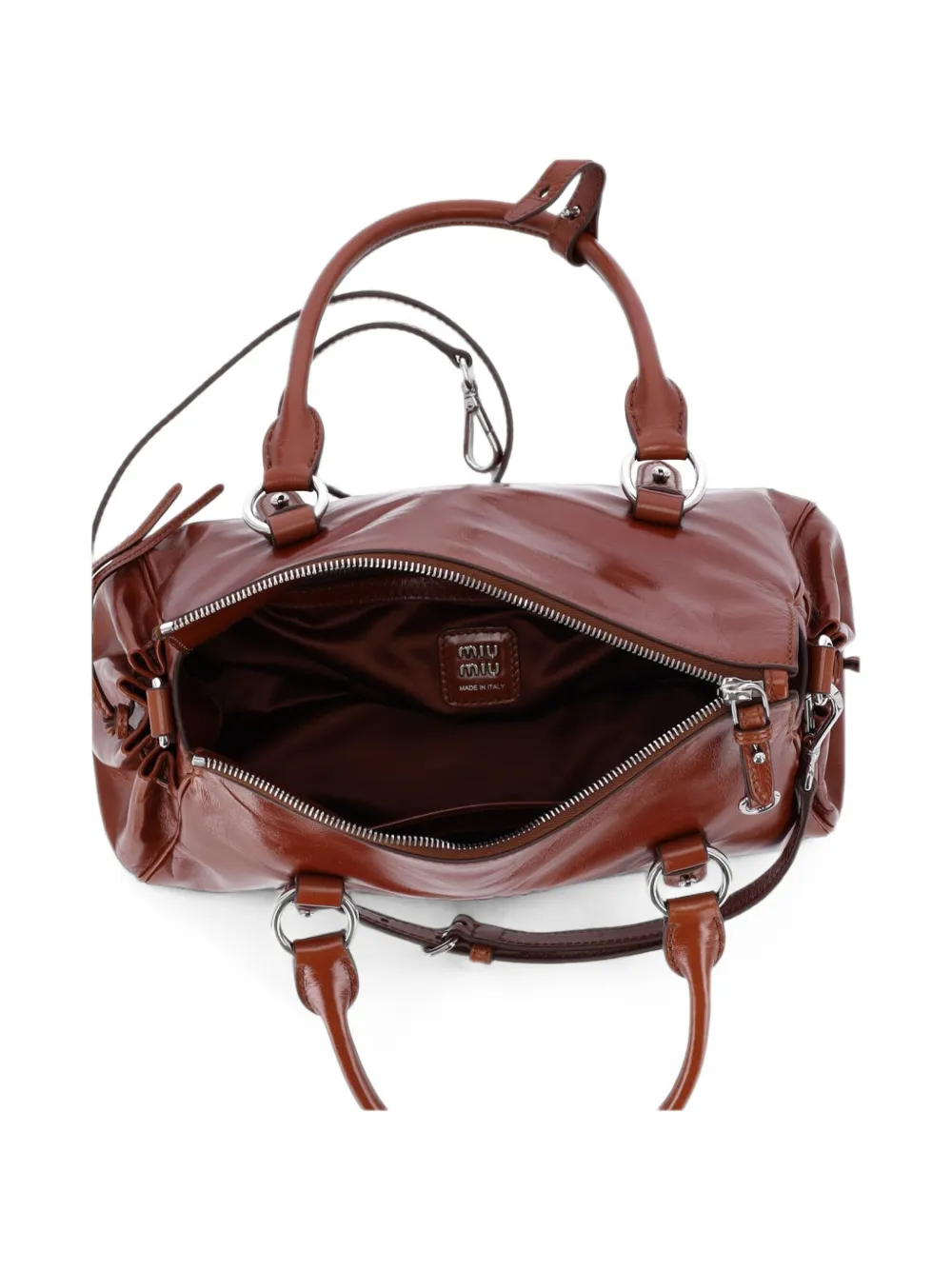Miu Leren handtas met glanzend effect Bruin