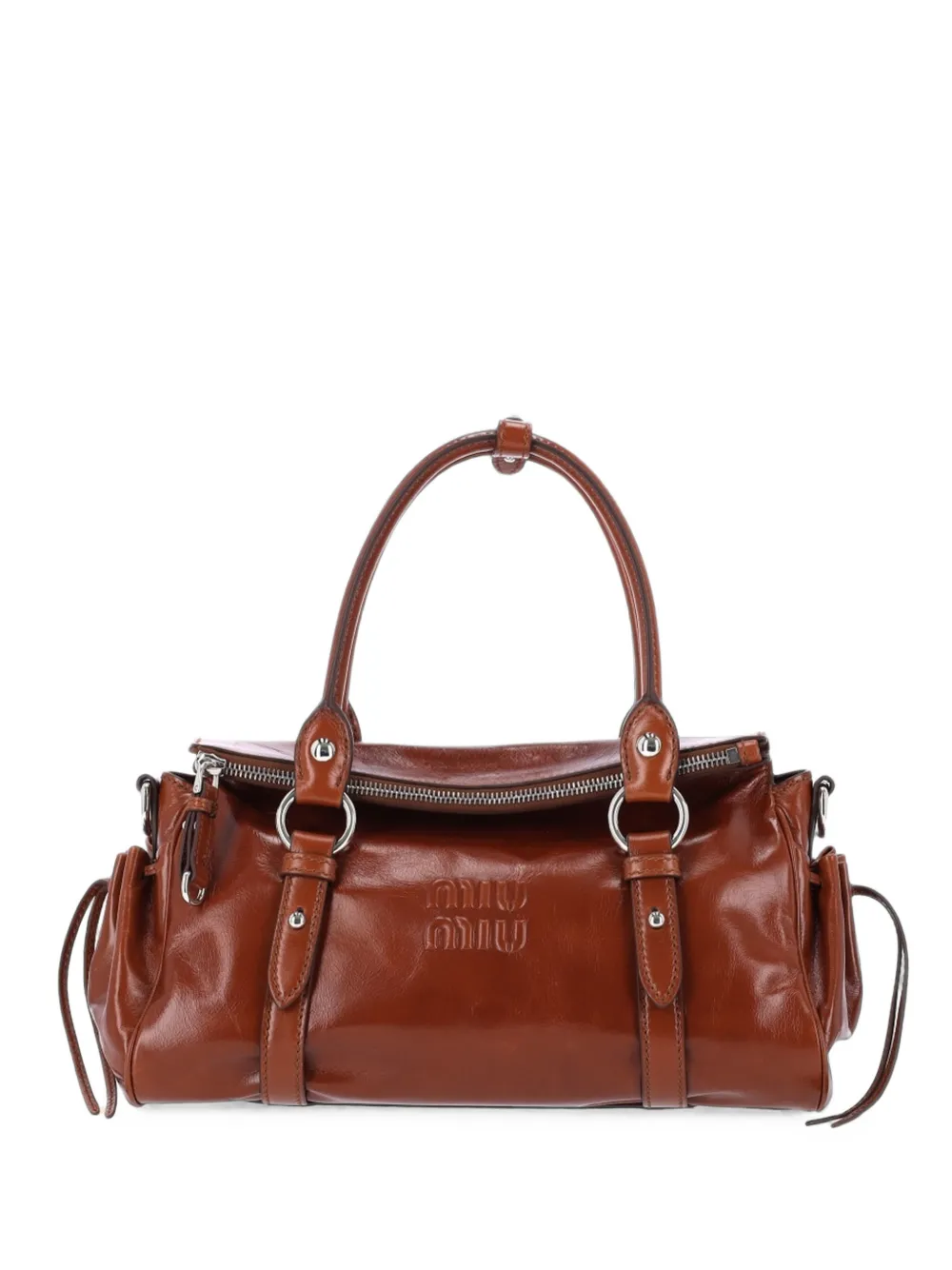 Miu Leren handtas met glanzend effect Bruin