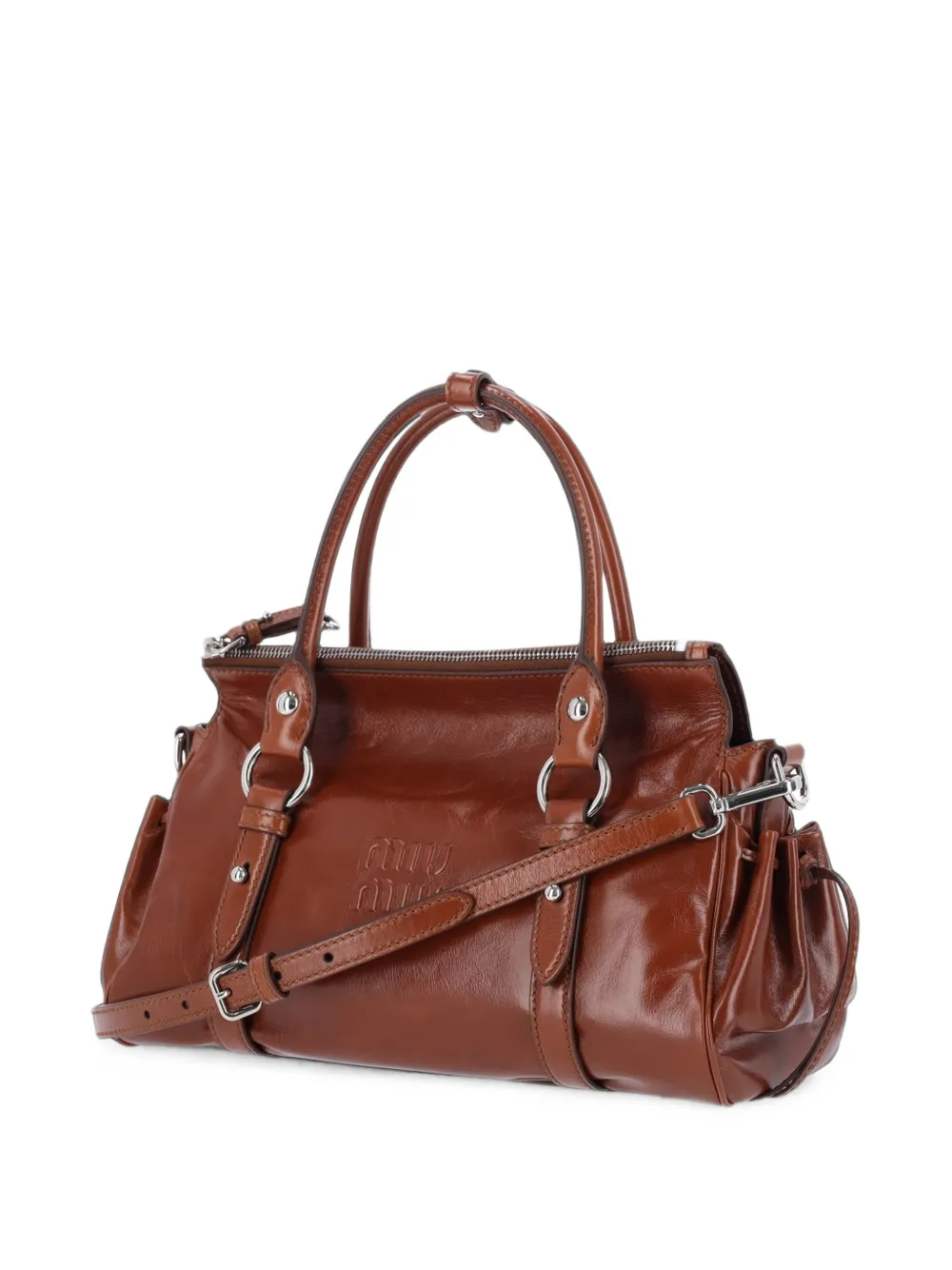 Miu Leren handtas met glanzend effect Bruin