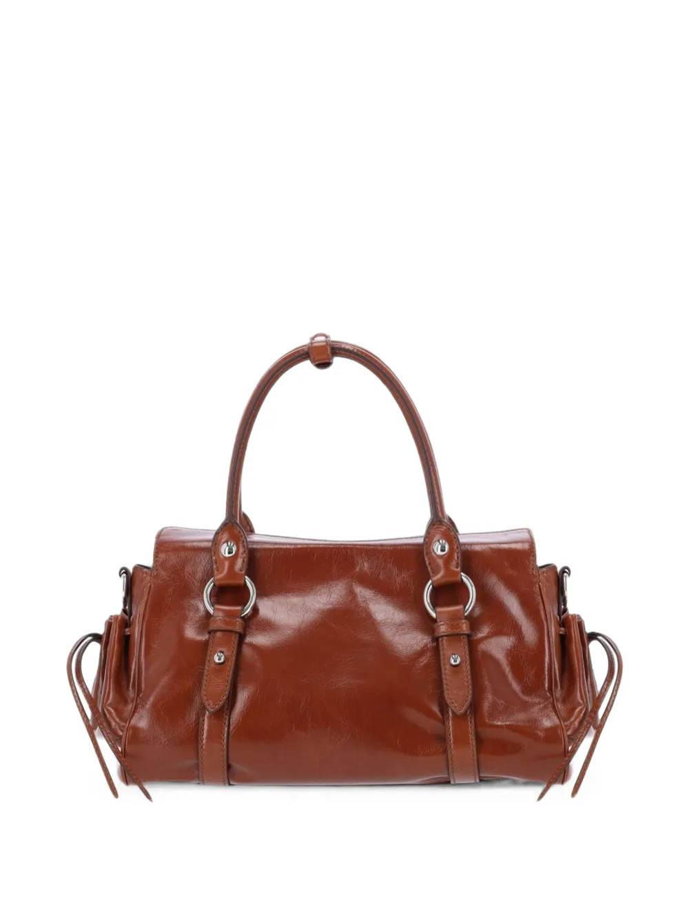 Miu Leren handtas met glanzend effect Bruin