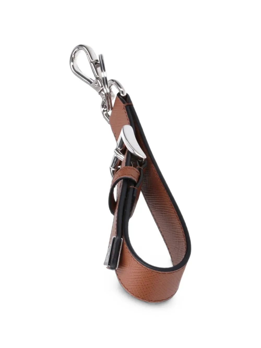 Prada Saffiano leren sleutelhanger met gespsluiting Bruin
