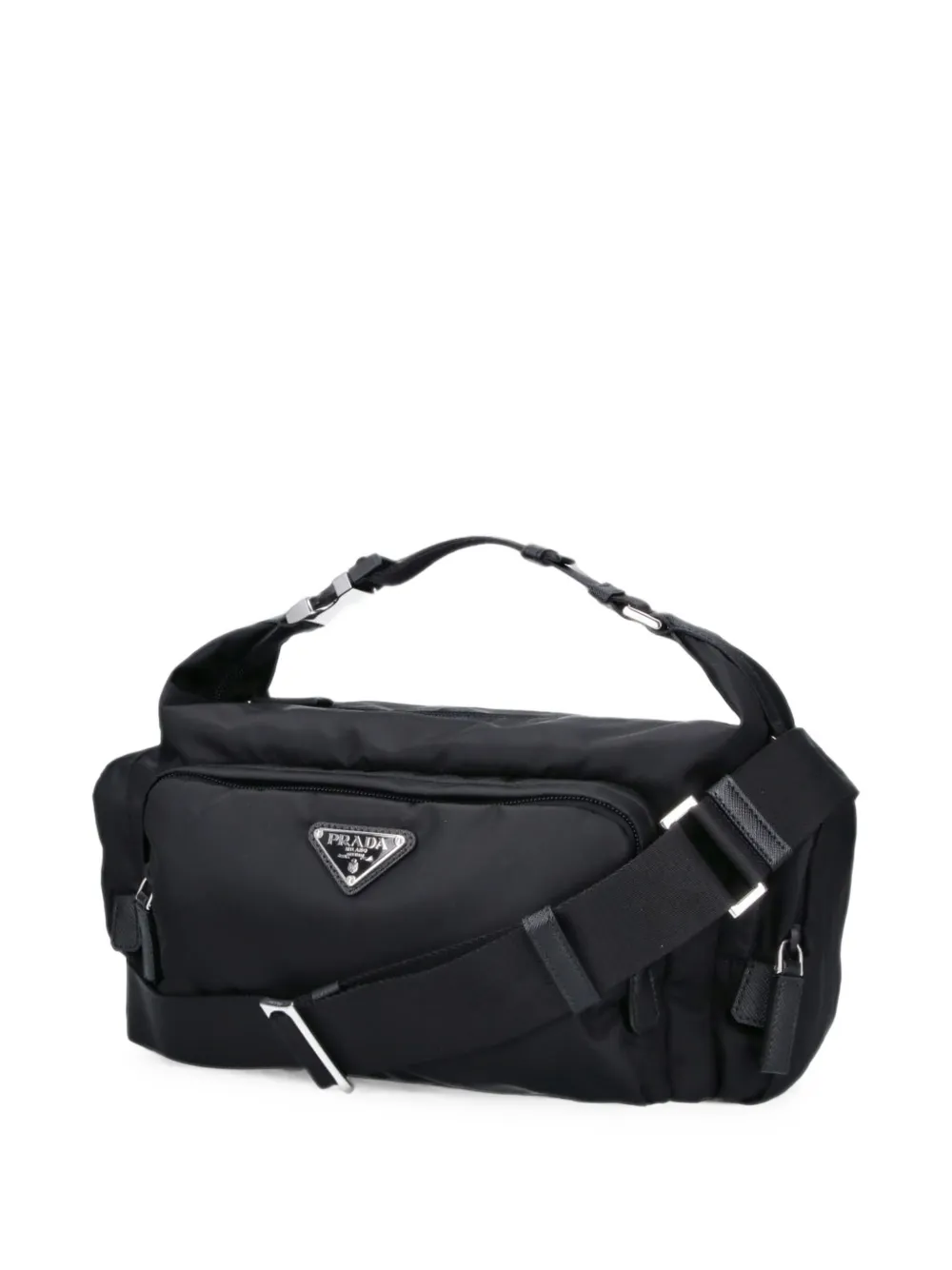 Prada Re-Nylon en Saffiano-leren schoudertas Zwart