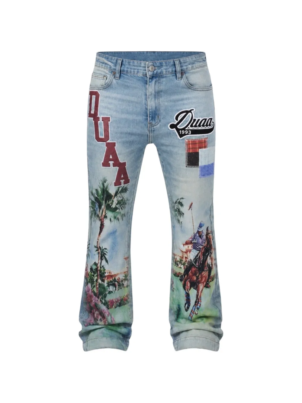 Duaa Polo-print Jeans In Blue