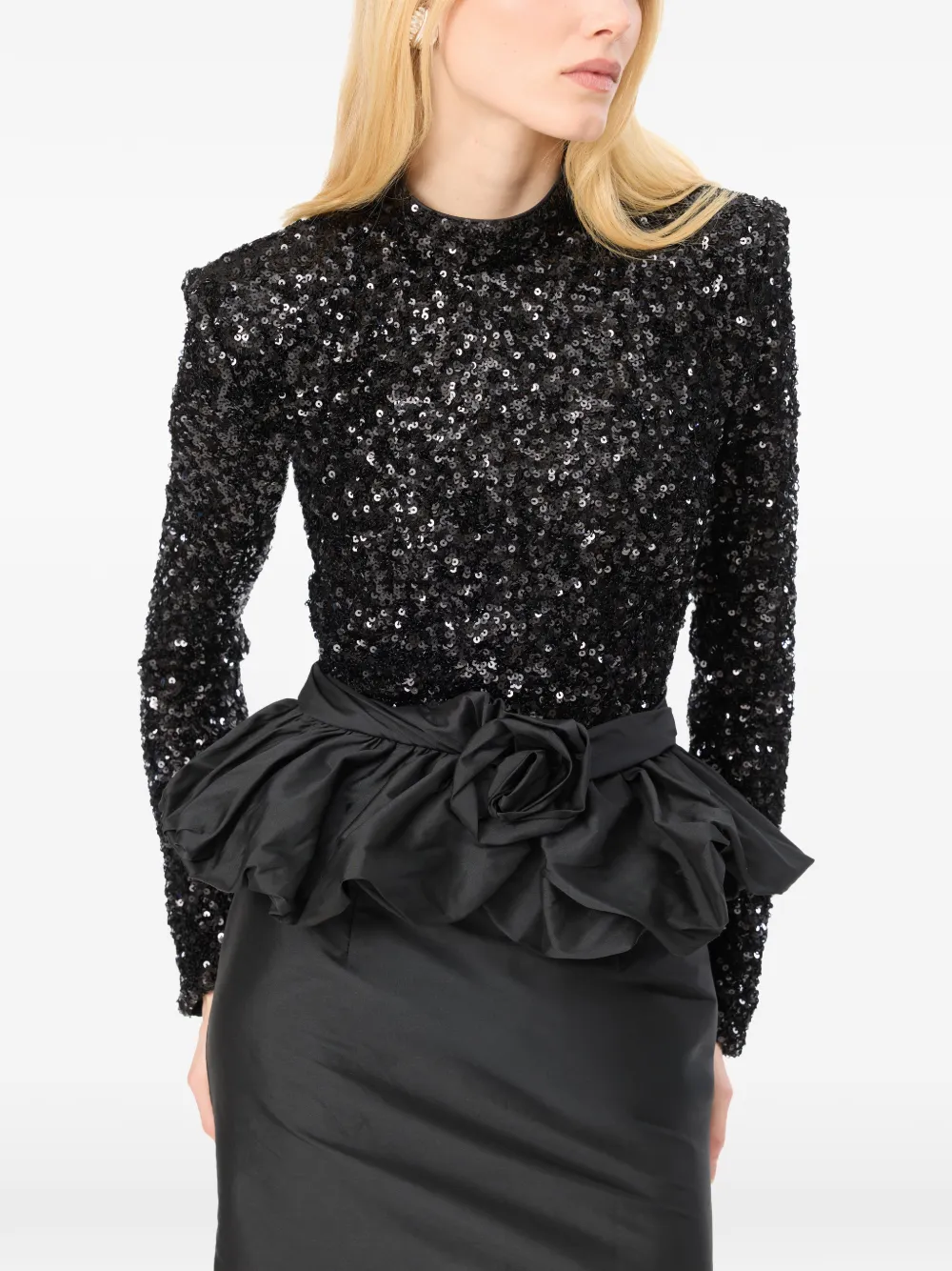 ROTATE BIRGER CHRISTENSEN Mini-jurk met peplum-design en verfraaid met pailletten Zwart