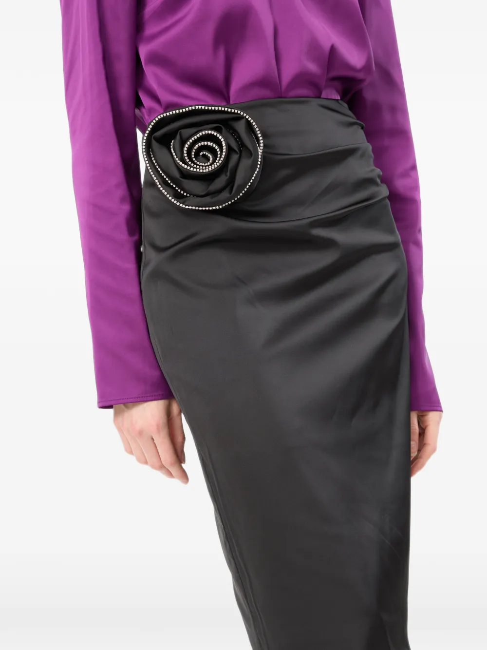 ROTATE BIRGER CHRISTENSEN Midi-rok met roospatch Zwart