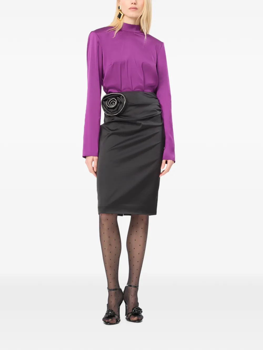 ROTATE BIRGER CHRISTENSEN Midi-rok met roospatch Zwart