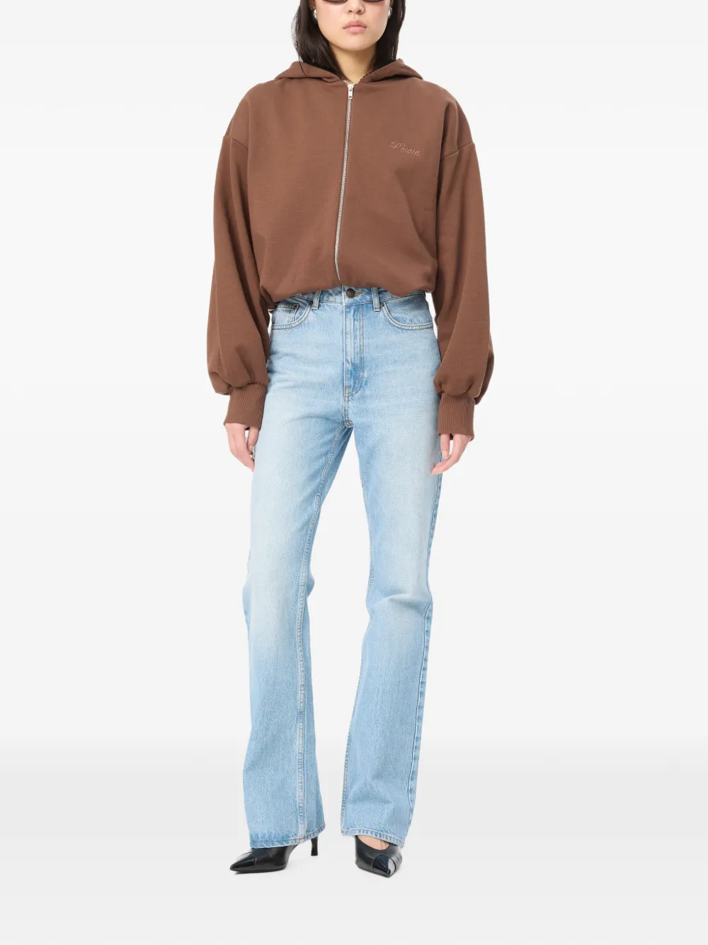 ROTATE BIRGER CHRISTENSEN Hoodie met geborduurd logo en rits Bruin