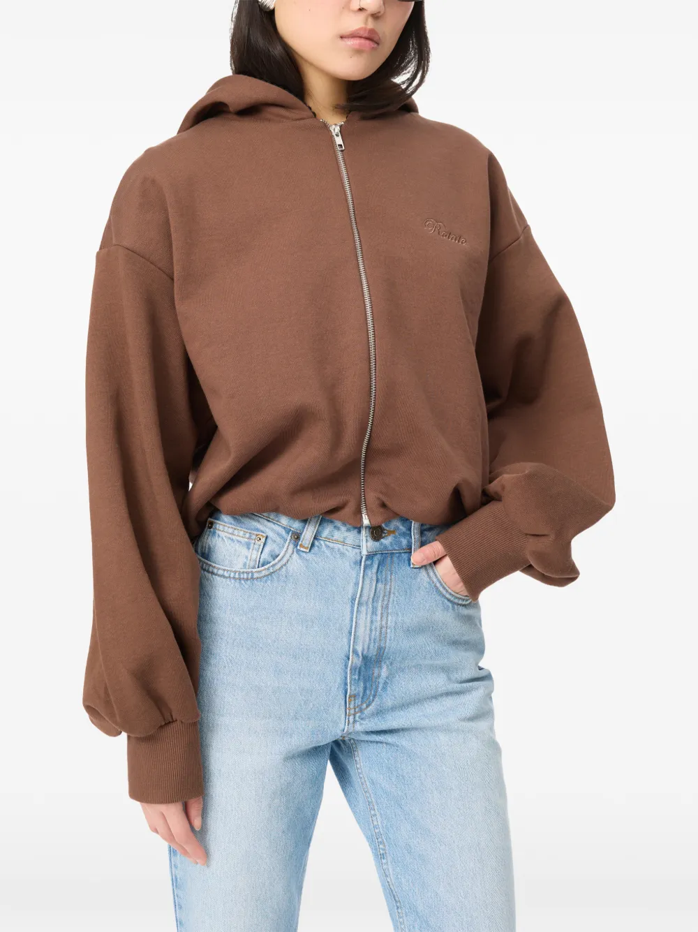 ROTATE BIRGER CHRISTENSEN Hoodie met geborduurd logo en rits Bruin