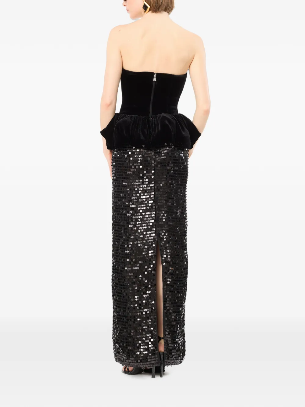 ROTATE BIRGER CHRISTENSEN Maxi-jurk met pailletten en peplum-design Zwart