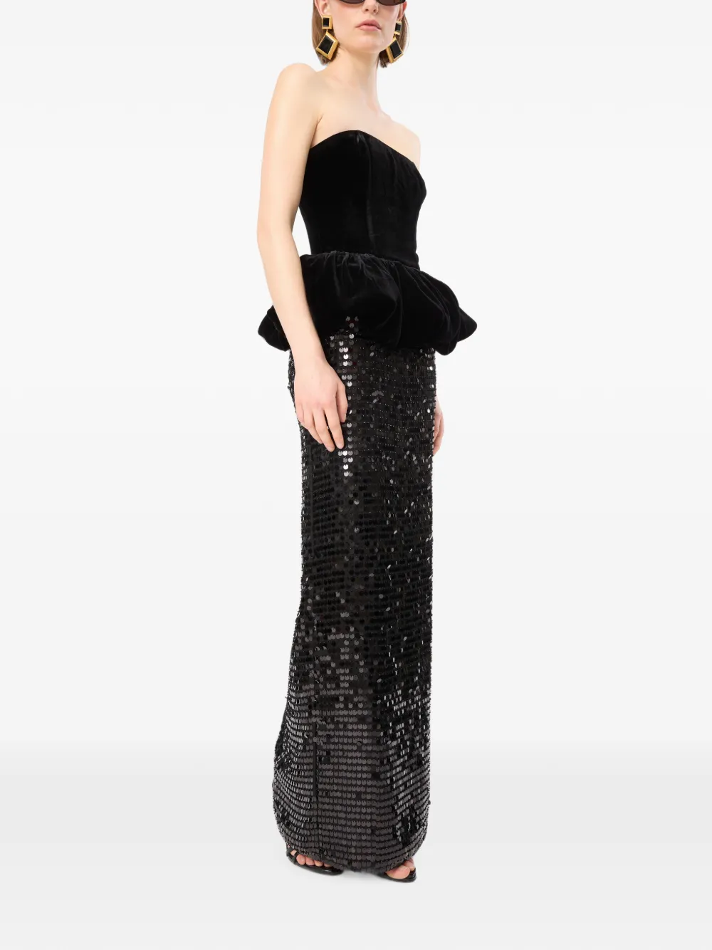 ROTATE BIRGER CHRISTENSEN Maxi-jurk met pailletten en peplum-design Zwart