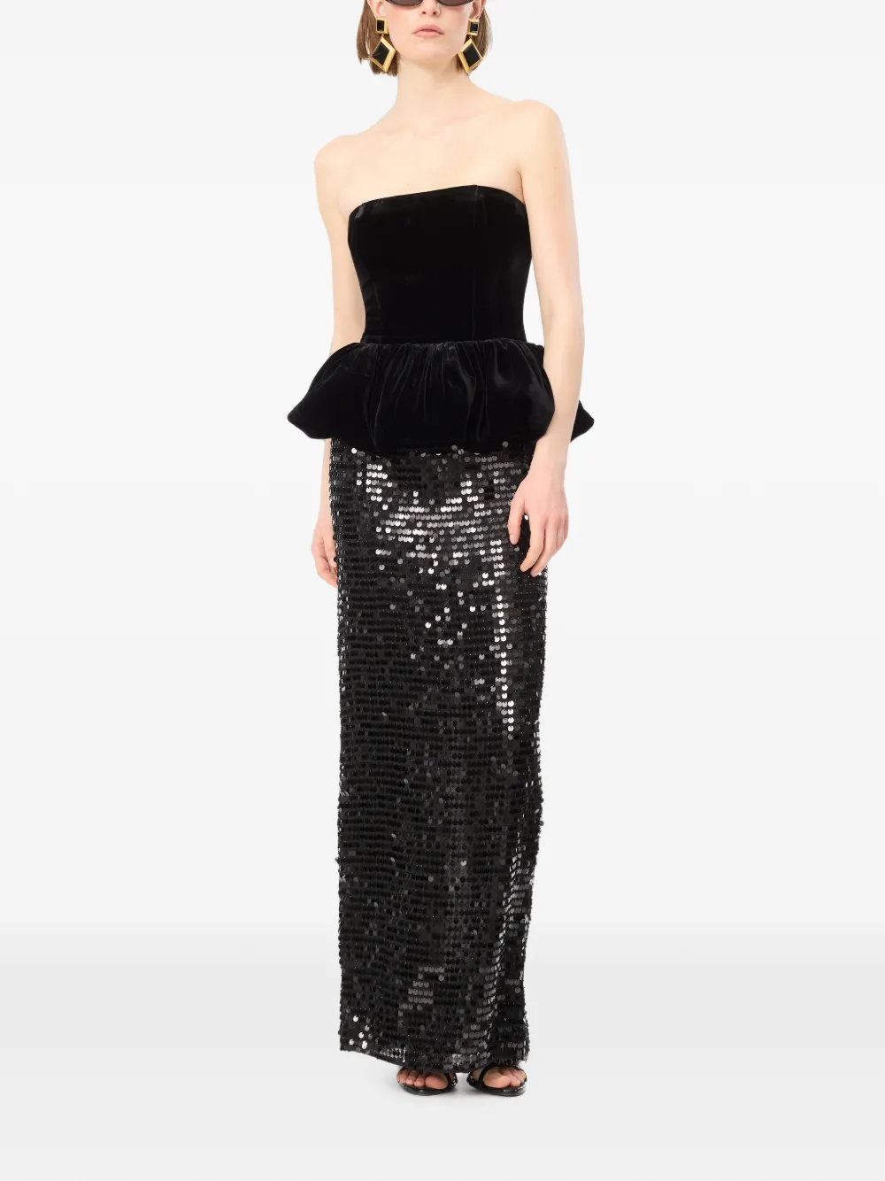 ROTATE BIRGER CHRISTENSEN Maxi-jurk met pailletten en peplum-design Zwart