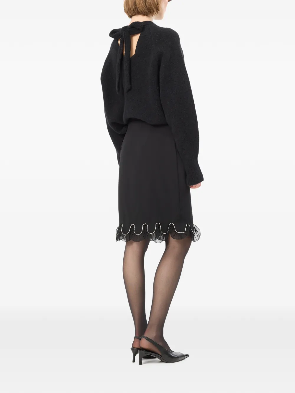 ROTATE BIRGER CHRISTENSEN Chiffon mini-rok met ruches Zwart