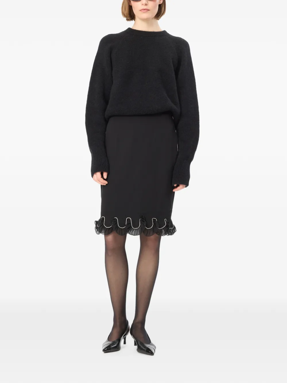 ROTATE BIRGER CHRISTENSEN Chiffon mini-rok met ruches Zwart