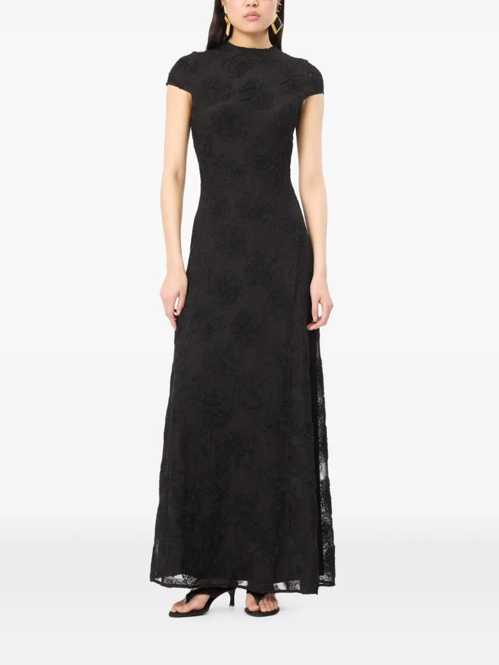 ROTATE BIRGER CHRISTENSEN Flower mesh maxi-jurk Zwart