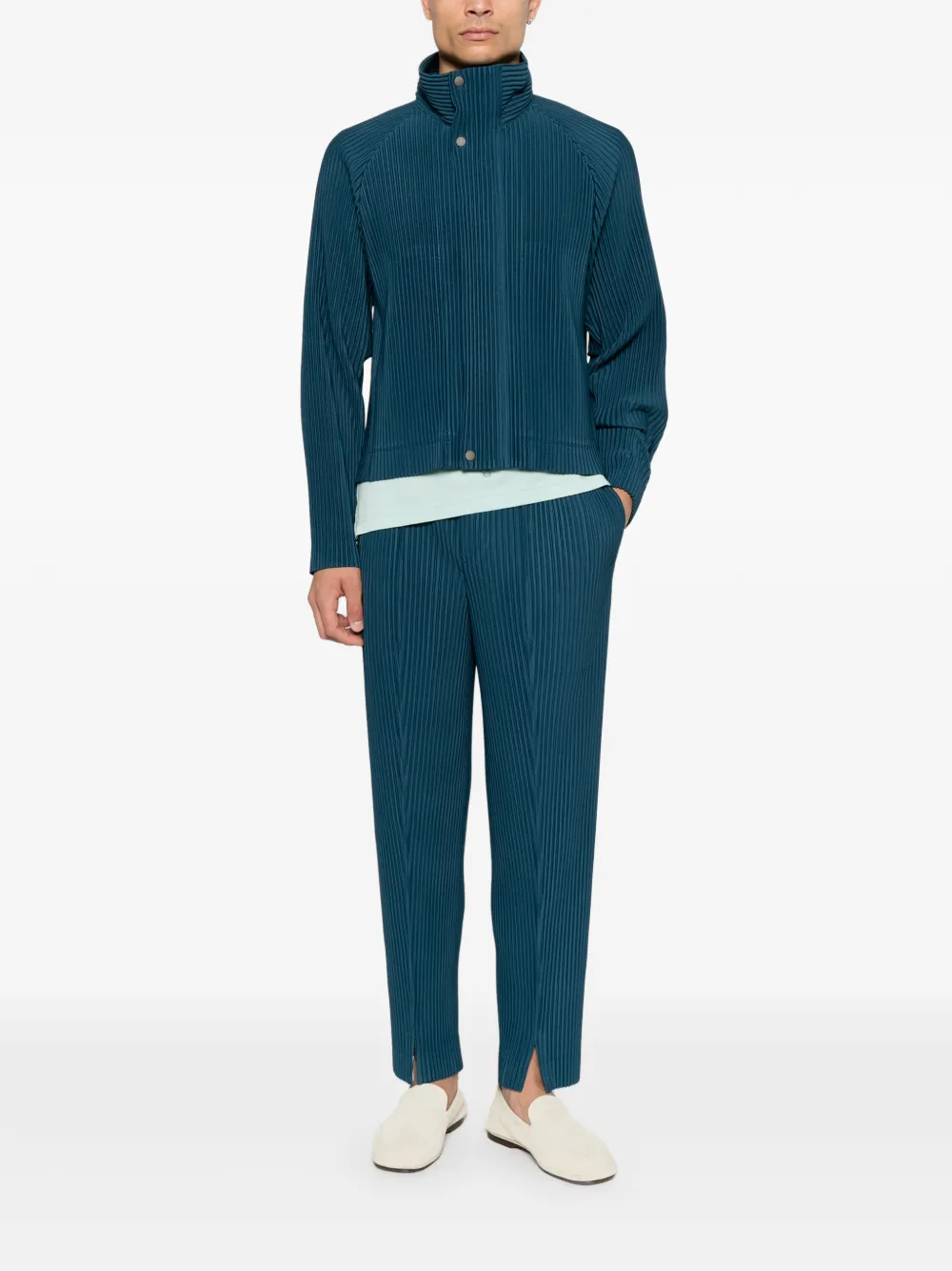 Homme Plissé Issey Miyake pleated high-neck jacket - Blu
