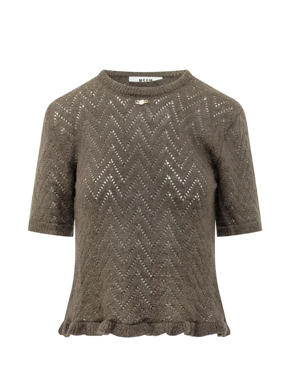 MSGM pointelle-knit ruffled sweater - Marron MSGM pointelle-knit ruffled sweater - Marron