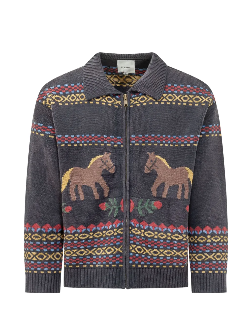 Found Isles Horse-intarsia Zip-up Cardigan In 블루