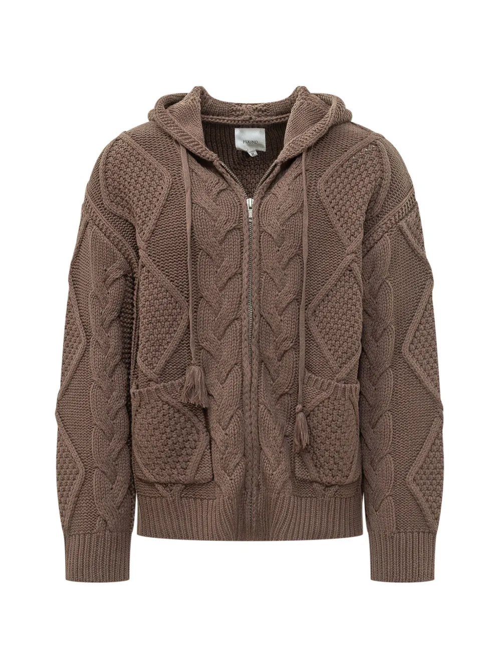 FOUND cable-knit zip-up hoodie - Marrone