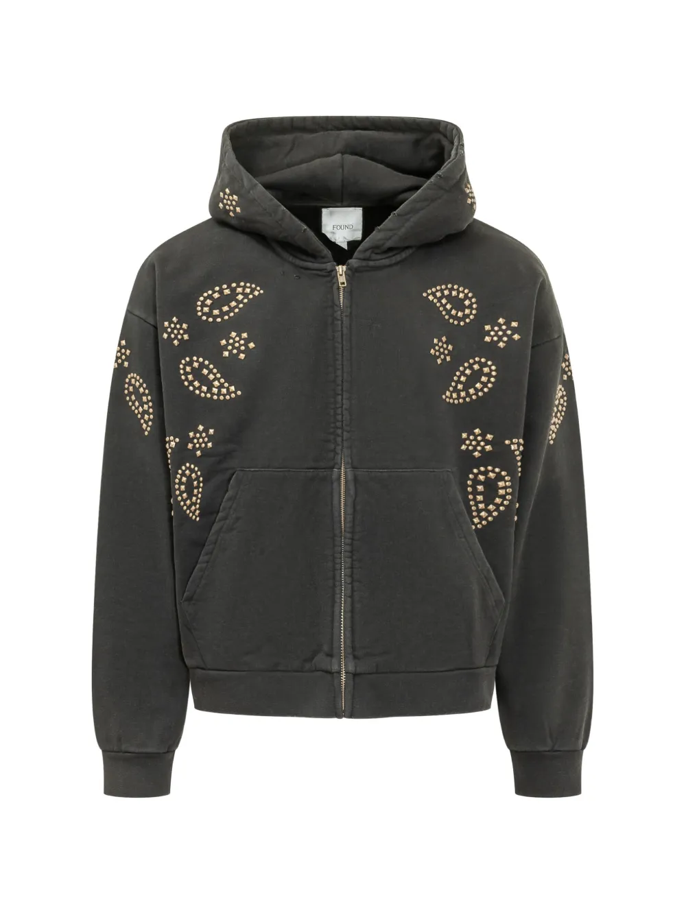 FOUND stud-embellished zip-up hoodie - Black