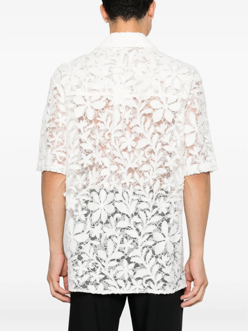 SIMKHAI Floral-lace Short-sleeve Shirt in White, view 4