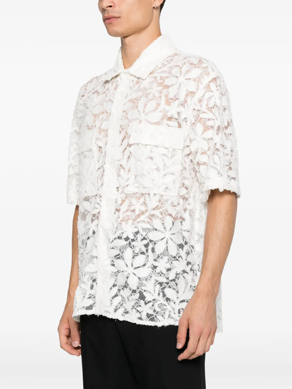 SIMKHAI Floral-lace Short-sleeve Shirt in White, view 3