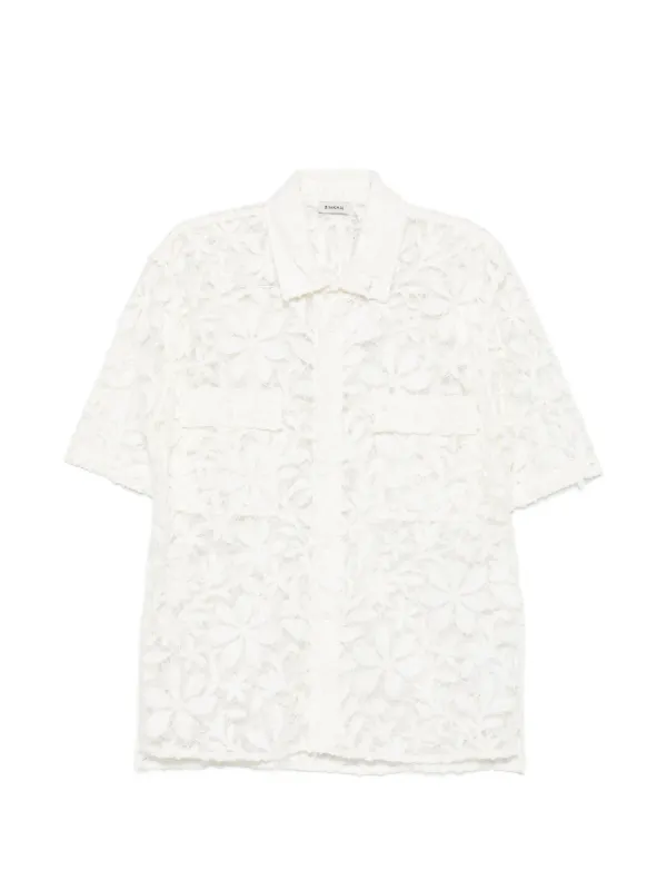 Simkhai Floral-lace Short-sleeve Shirt in White