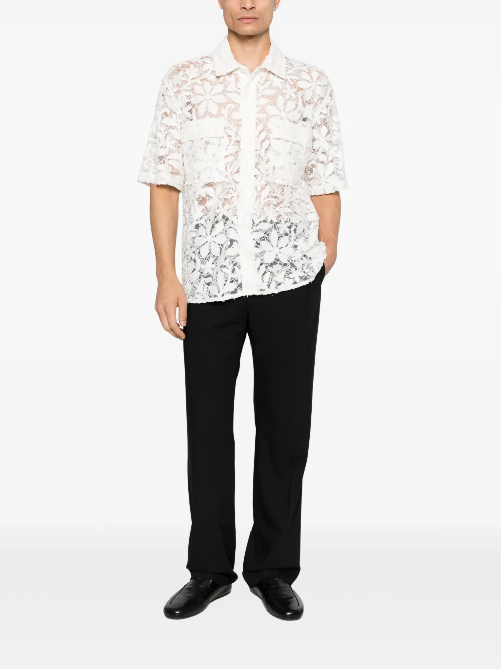 SIMKHAI Floral-lace Short-sleeve Shirt in White, view 2