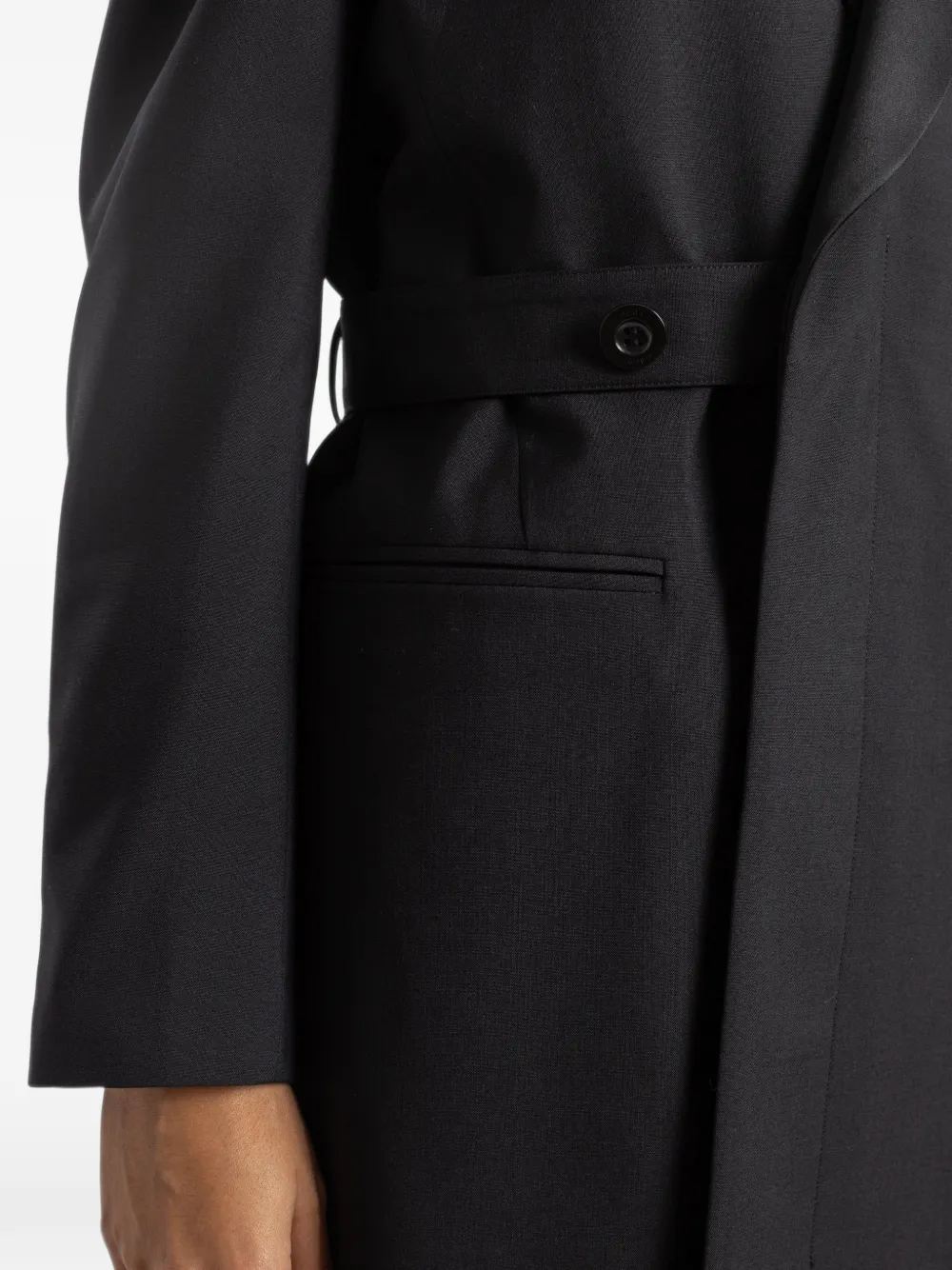 sacai satin-lapel belted coat Zwart