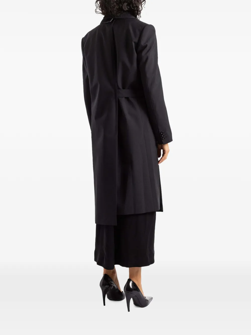sacai satin-lapel belted coat Zwart
