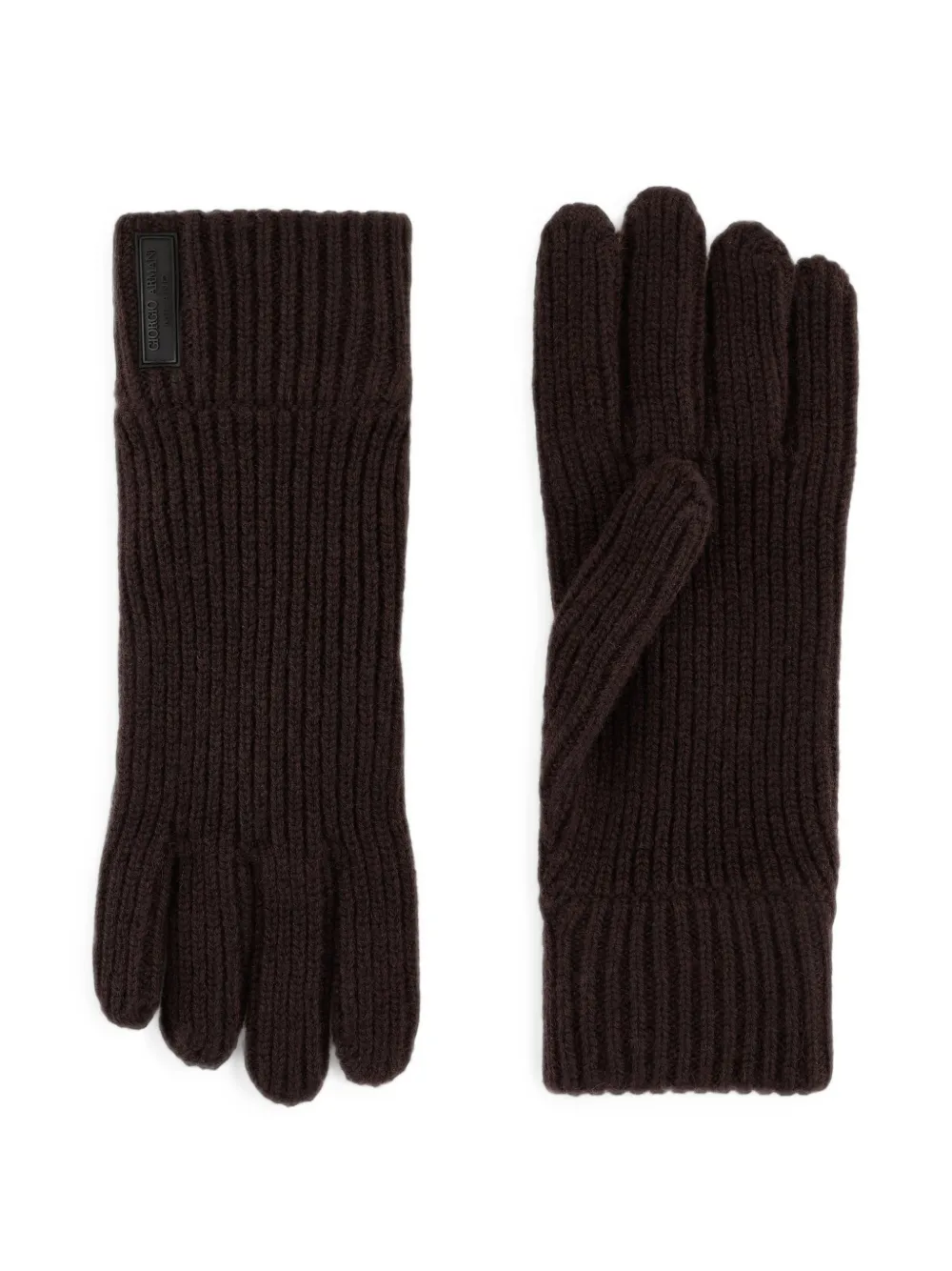 Giorgio Armani Ribgebreide handschoenen met logopatch Bruin