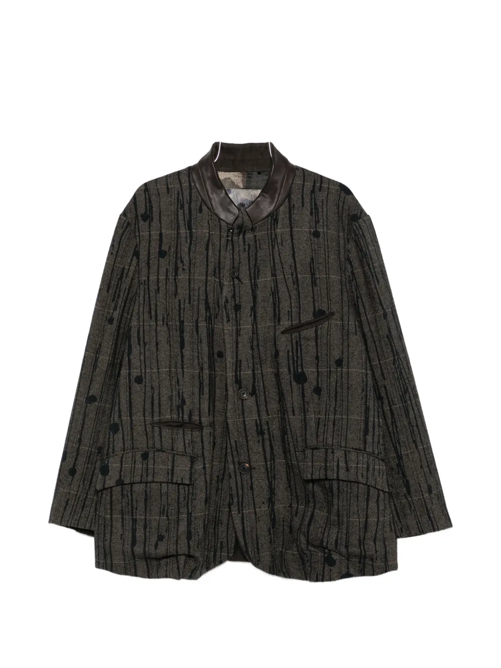 Ziggy Chen check paint-splatter blazer - Grigio
