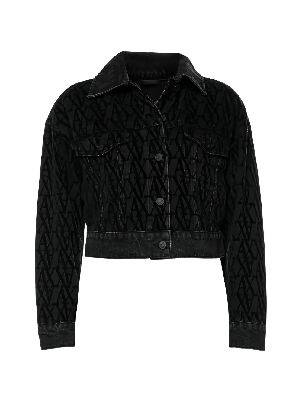 Armani Exchange Monogram-pattern Cropped Denim Jacket In Black