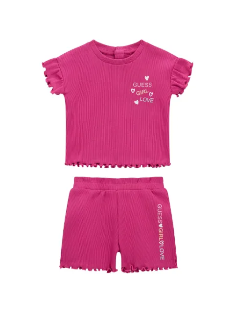 GUESS USA ribbed ruffled-sleeve T-shirt and shorts set