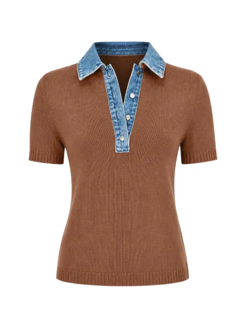 SEROYA Erika denim-collar polo top